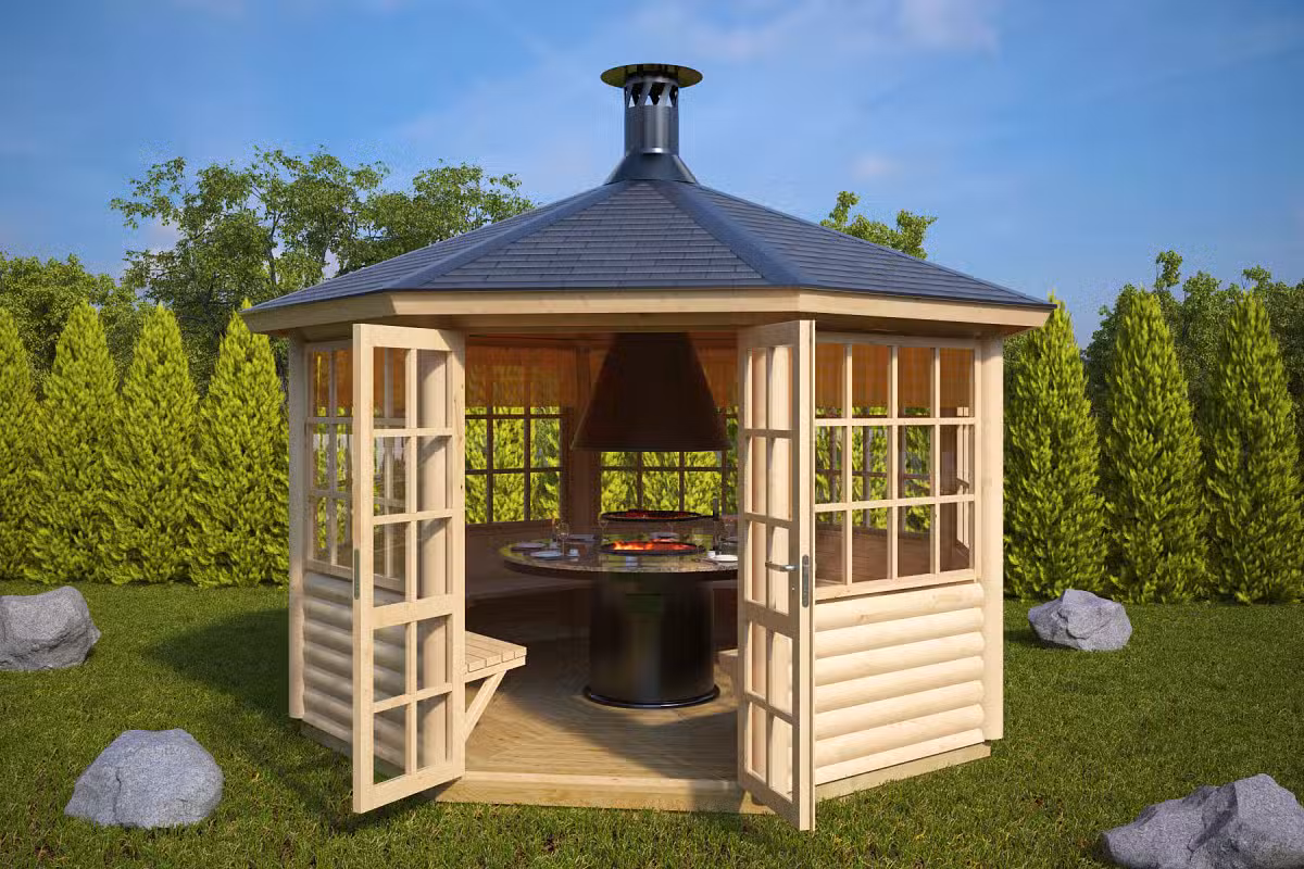 Grillhütte Seattle L 9m² / 55mm / 3,6x3,6 Hansagarten24