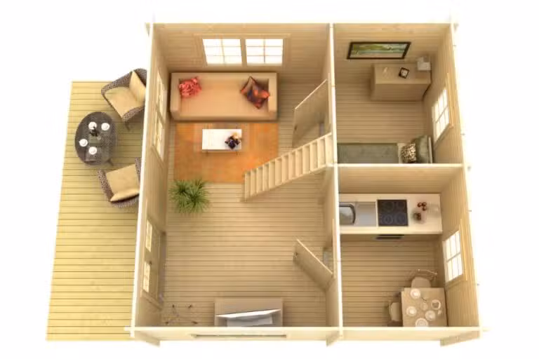 Gartenhaus mit Veranda „Stockholm” 36m2 | 58mm | 7x6m G0003-3
