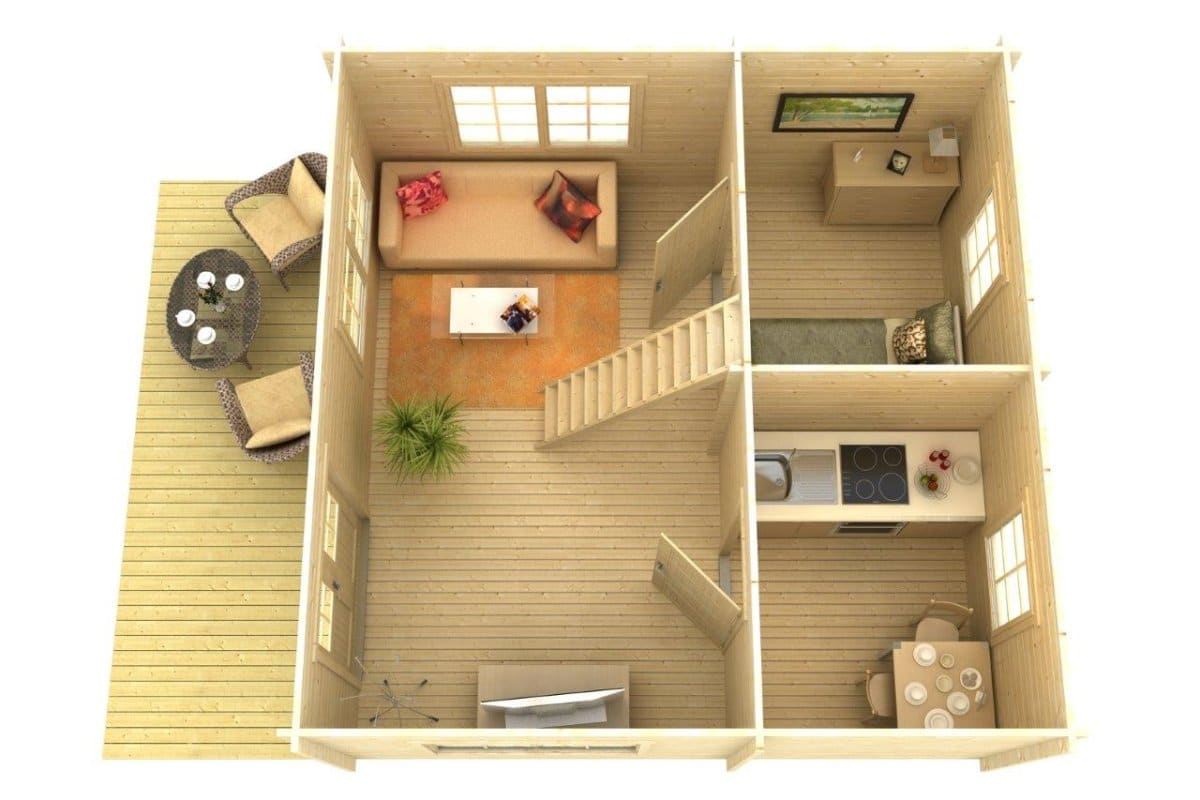 Gartenhaus mit Veranda „Stockholm” 36m2 | 58mm | 7x6m G0003-3