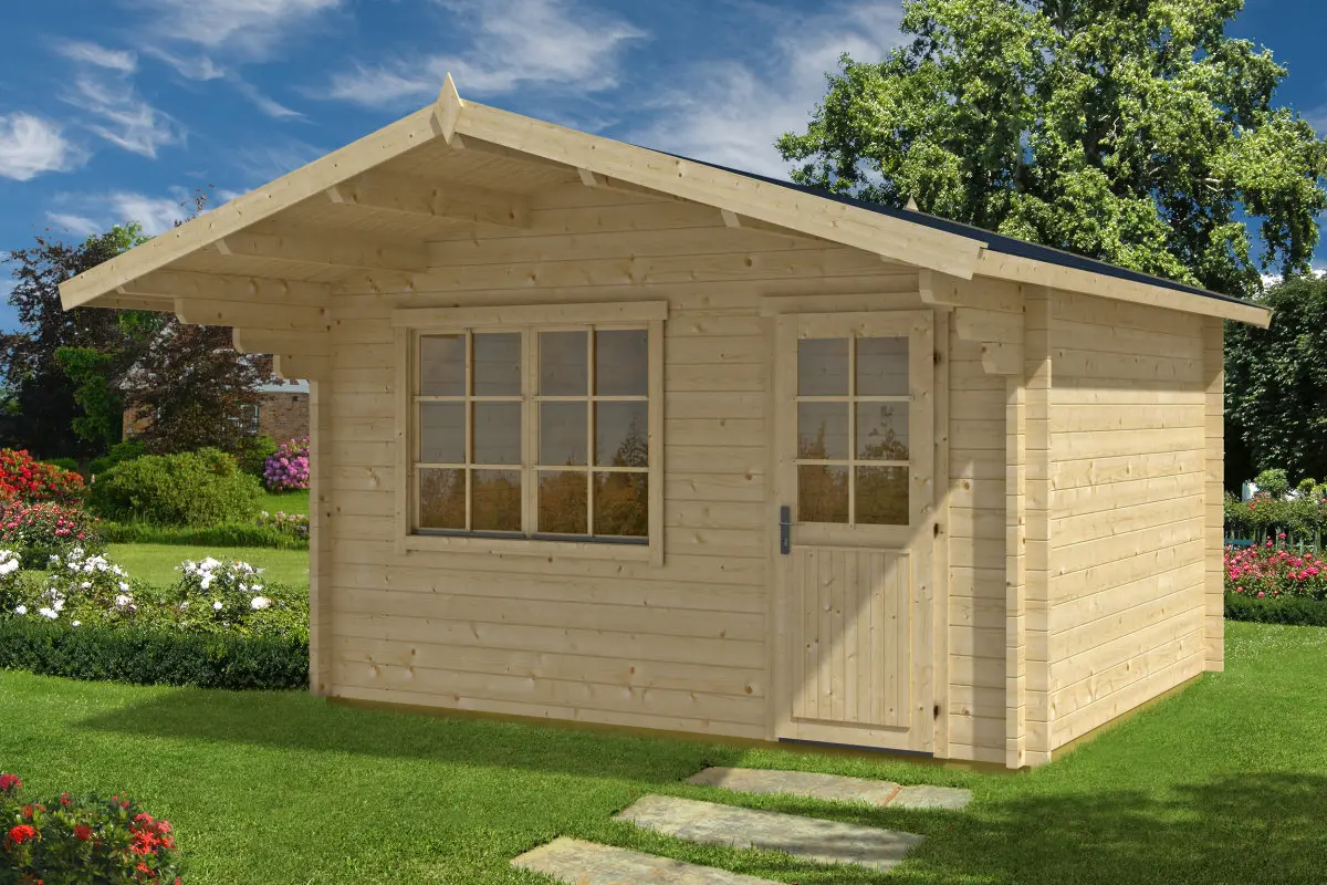 Gartenhaus mit Vordach Johanna A 12,5m2 / 44mm / 3x4 G0083-1