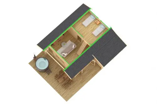 Ferienhaus mit Schlafboden Dakota 42 m² / 70mm / 7x7m