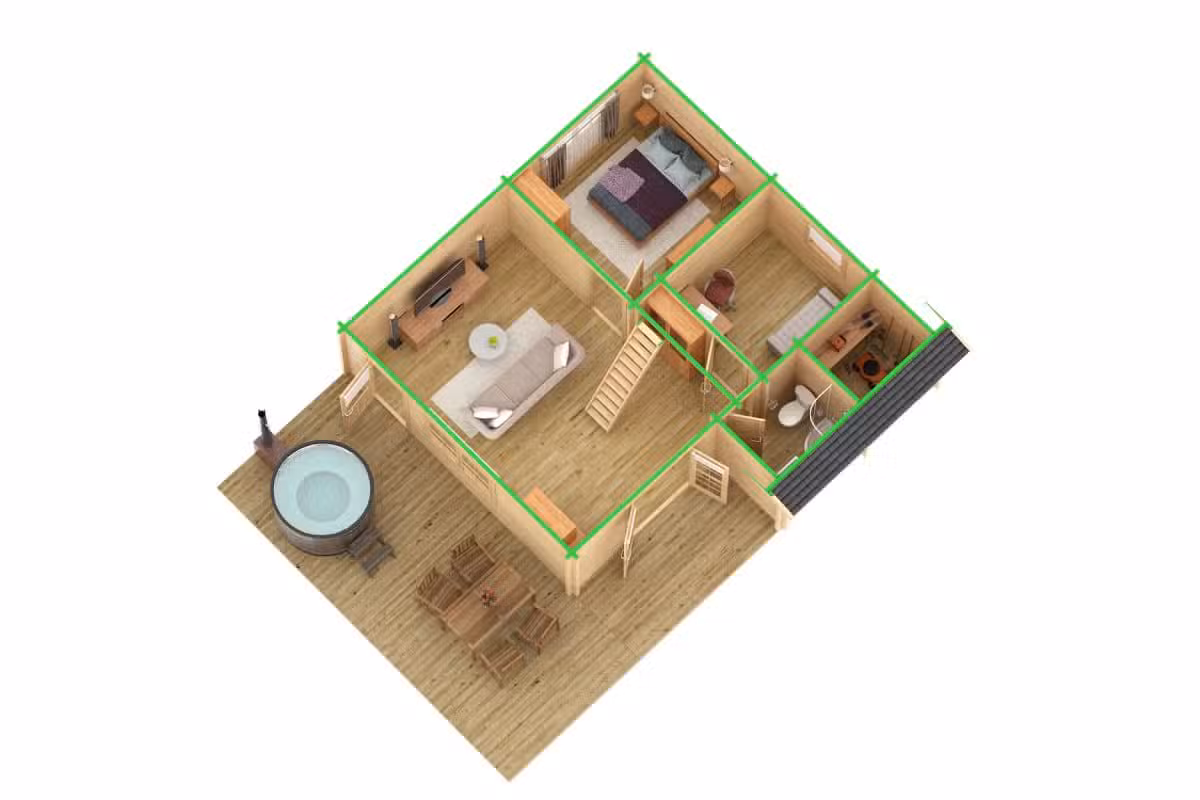 Ferienhaus mit Schlafboden Dakota 42 m² / 70mm / 7x7m