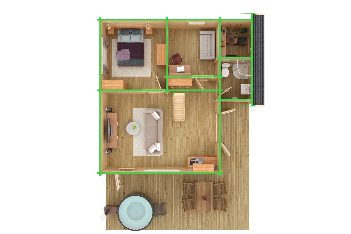 Ferienhaus mit Schlafboden Dakota 42 m² / 70mm / 7x7m