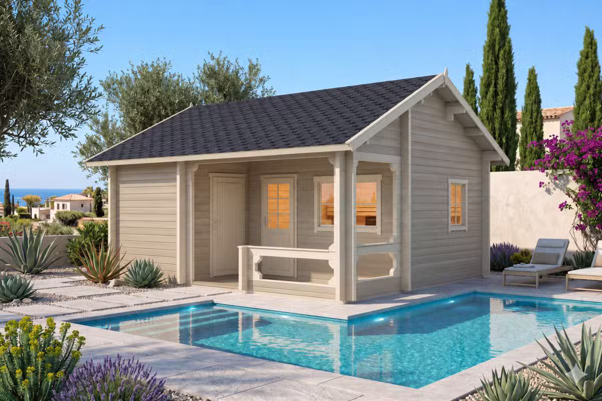 Gartensauna mit Schlafboden 6x5m (bemalt)
