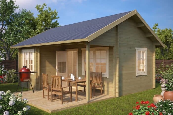 Großes Gartenhaus mit Terrasse 5x6m (bemalt)