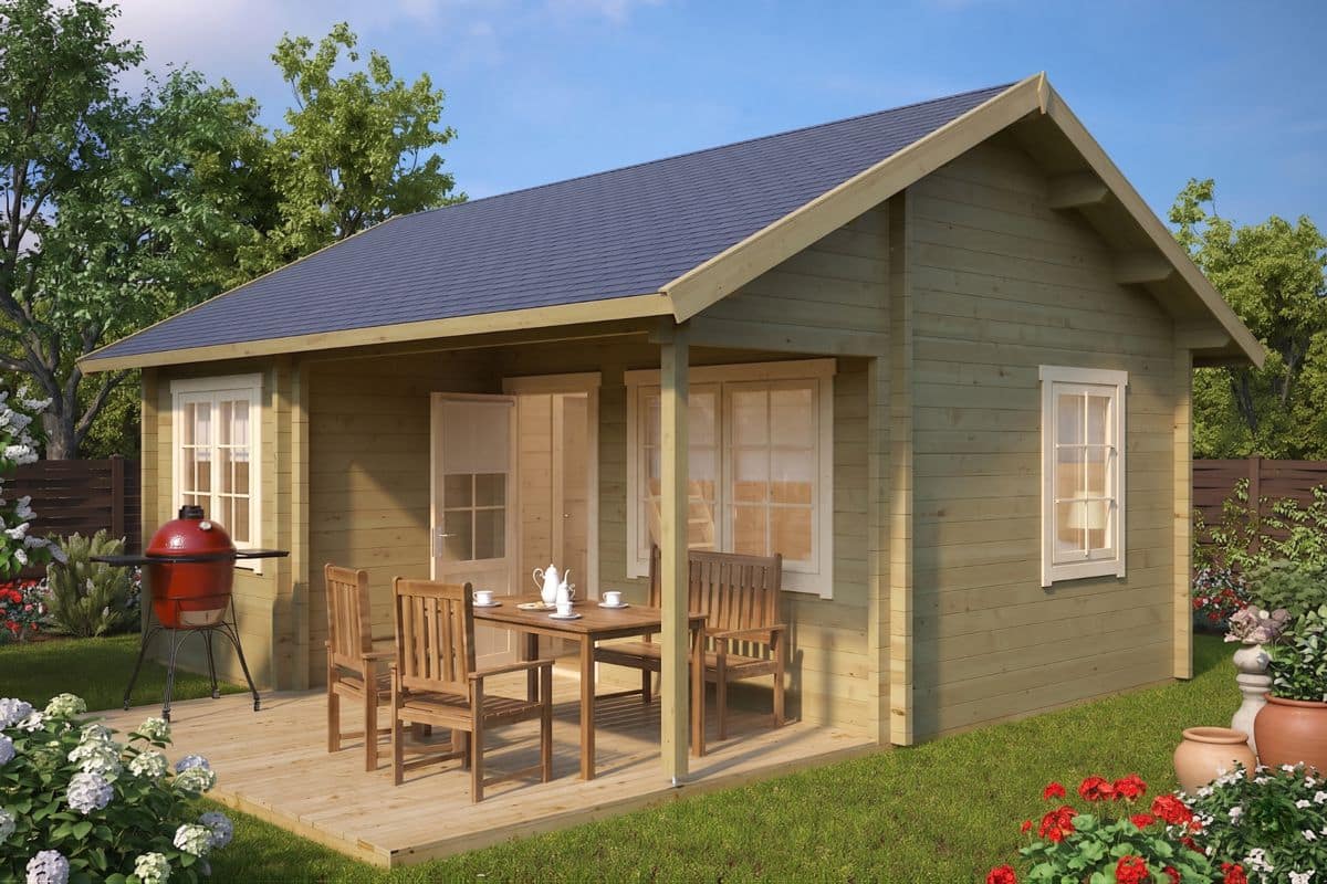 Großes Gartenhaus mit Terrasse 5x6m (bemalt)