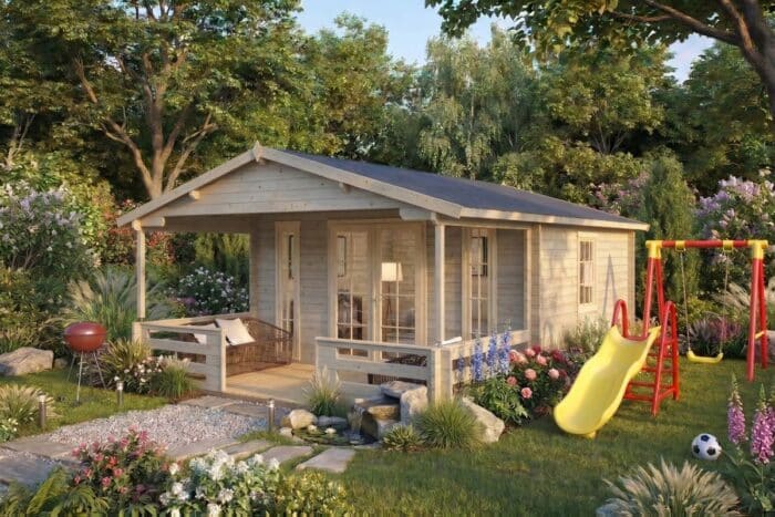 Gartenhaus mit Veranda 4x6m (bemalt)