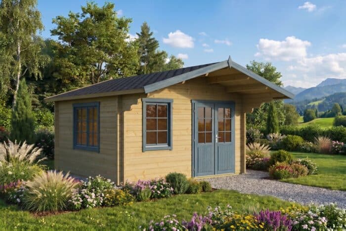 Gartenhaus mit Vordach 4x4m (bemalt)
