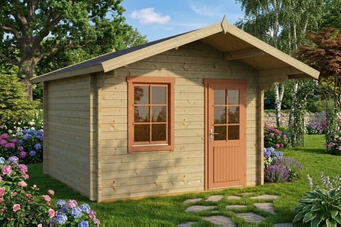 Kleines Gartenhaus mit Vordach 3x3m (bemalt)
