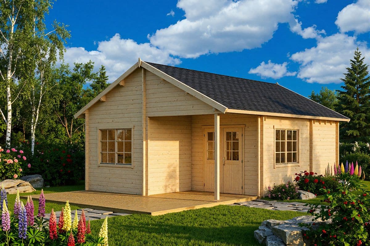 Blockbohlenhaus mit Schlafboden 5x7m