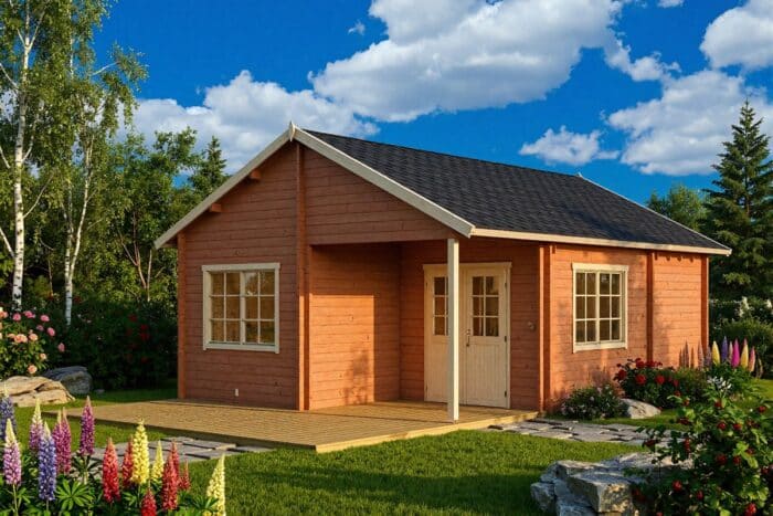 Blockbohlenhaus mit Schlafboden 5x7m (bemalt)