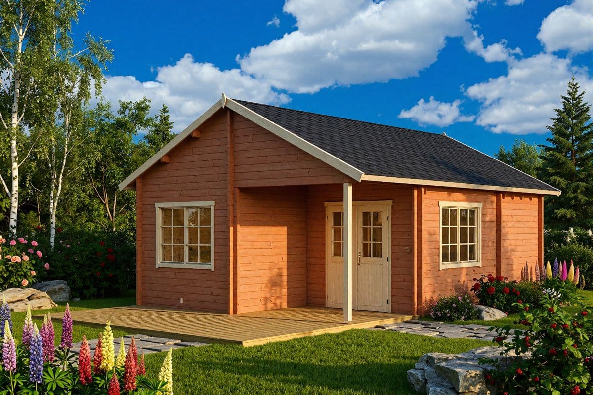 Blockbohlenhaus mit Schlafboden 5x7m (bemalt)