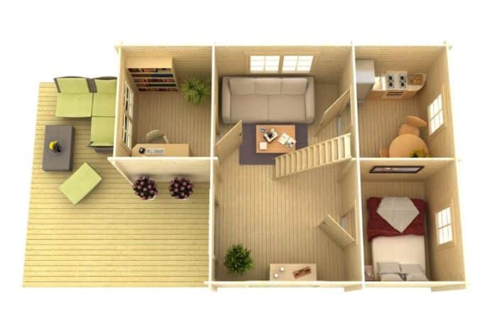 Blockbohlenhaus mit Schlafboden 5x7m (Querschnitt)