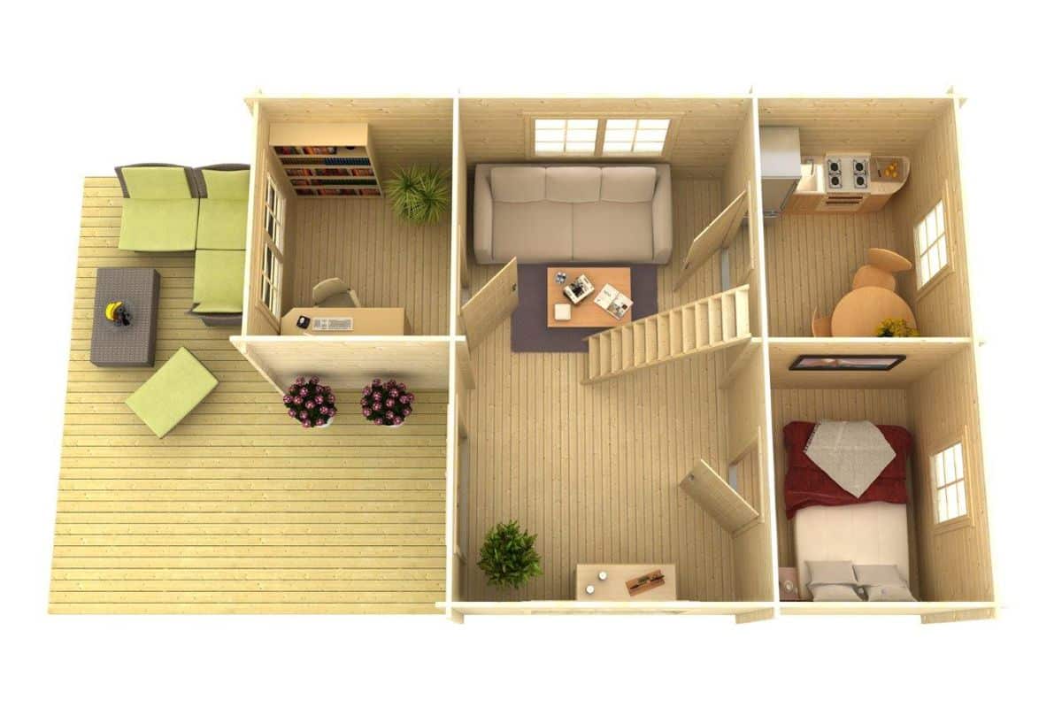 Blockbohlenhaus mit Schlafboden 5x7m (Querschnitt)