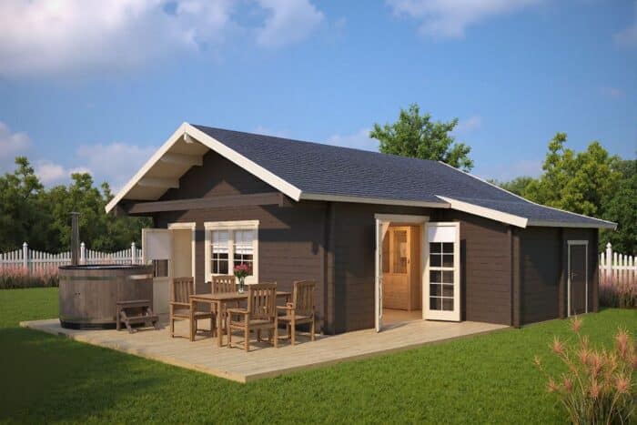 Blockhaus mit Schlafboden 7x7m (bemalt)