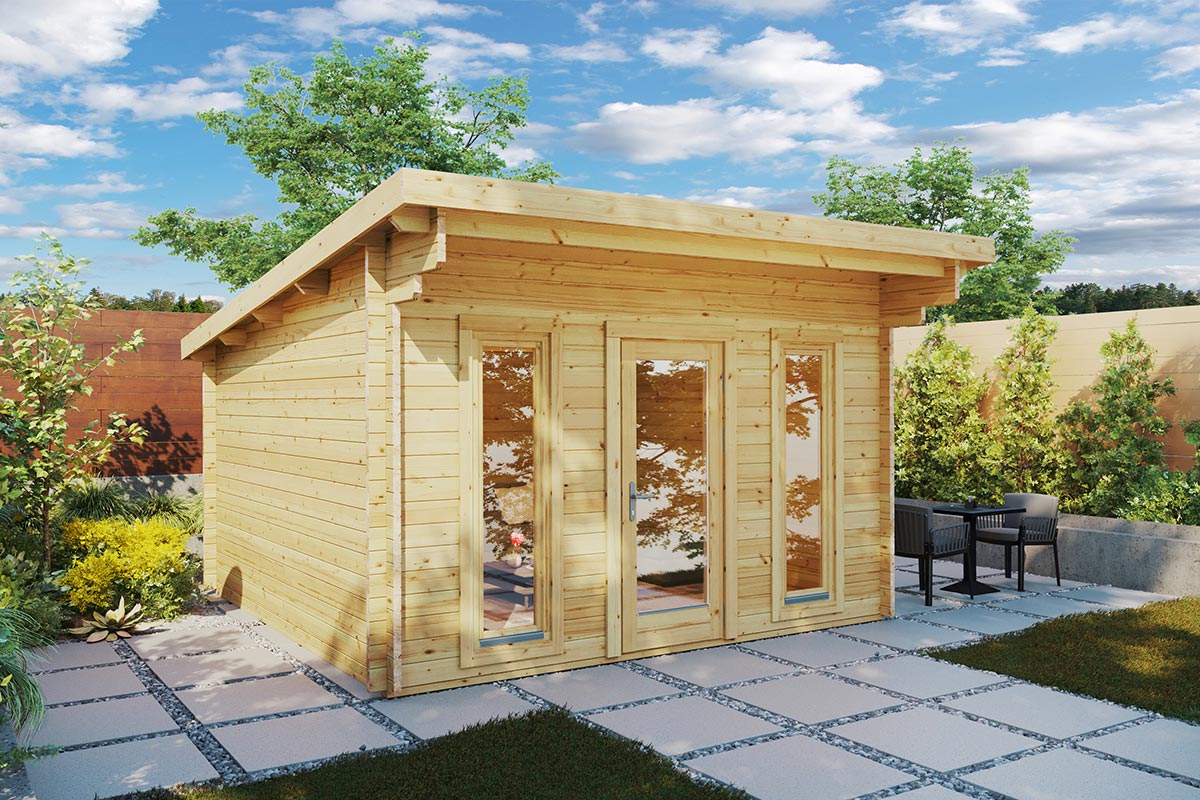 Holz-Gartenhaus Gartenbüro “Aruba” 4x4m | Modernes Gartenhaus aus Holz | Gartenbüro mit Pultdach | Gartenhaus mit Pultdach Holz-Gartenhaus Gartenbüro “Aruba” 4x4m | Modernes Gartenhaus aus Holz | Gartenbüro mit Pultdach | Gartenhaus mit Pultdach