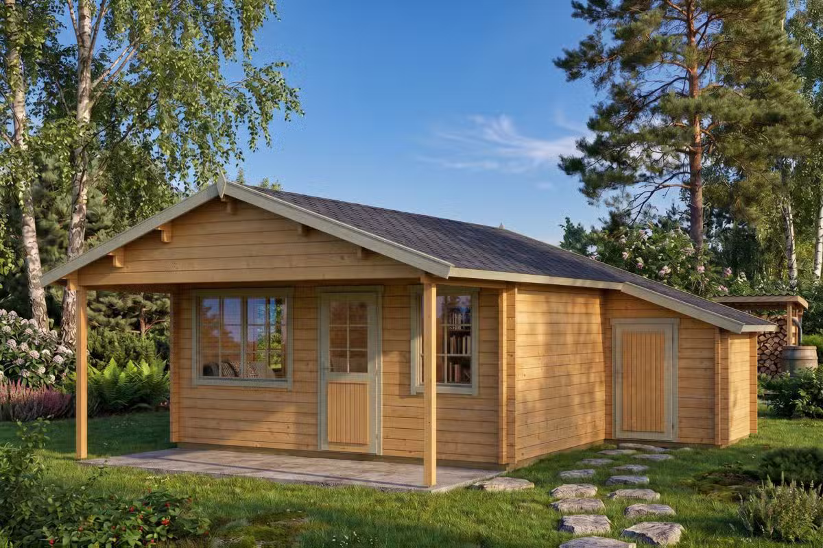 Großes Gartenhaus mit Schuppen 6x5m (bemalt)