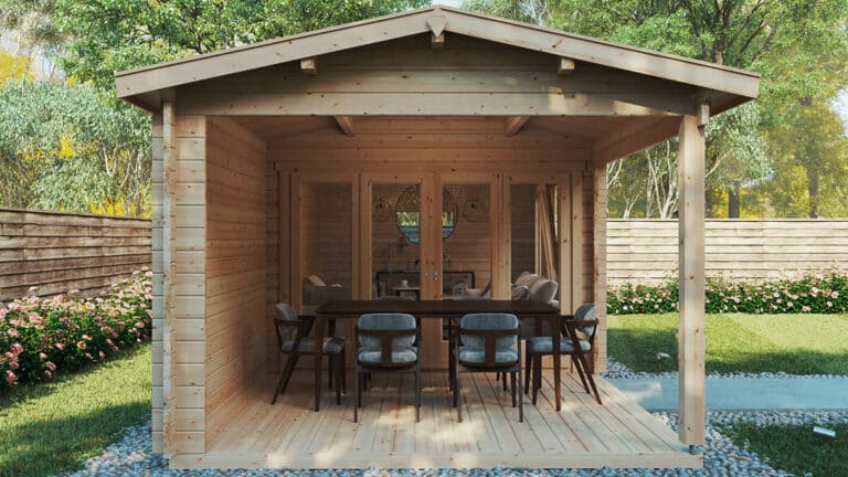 Gartenhaus mit Terrasse Eva E 12m² 44mm 3x7