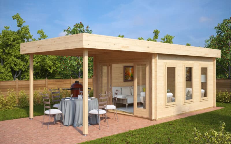 Modernes Gartenhaus aus Holz mit Terrassendach Jacob E