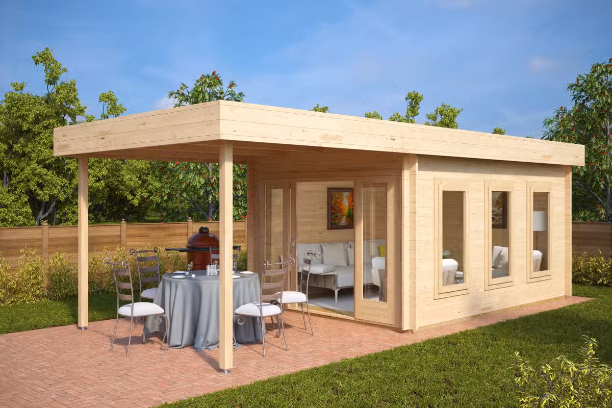 Gartenhaus mit Sonnendach "Jacob E" 7x4m Hansagarten24
