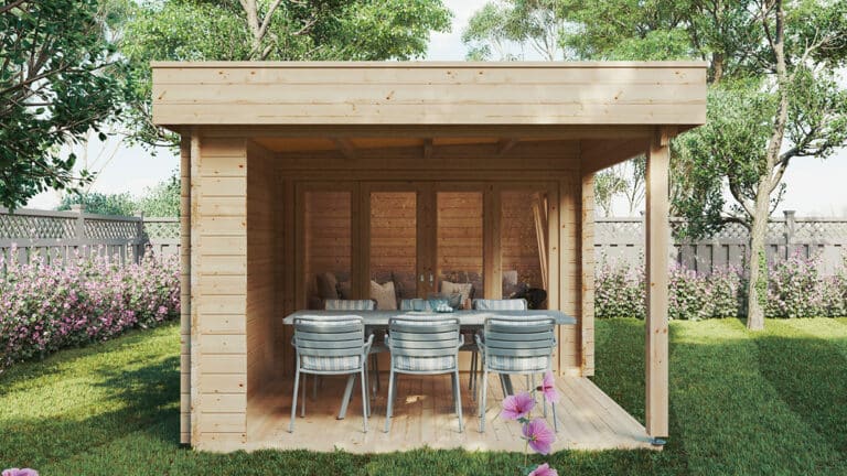 Modernes Gartenhaus mit Terrasse Lucas E 9m² 44mm 3x6