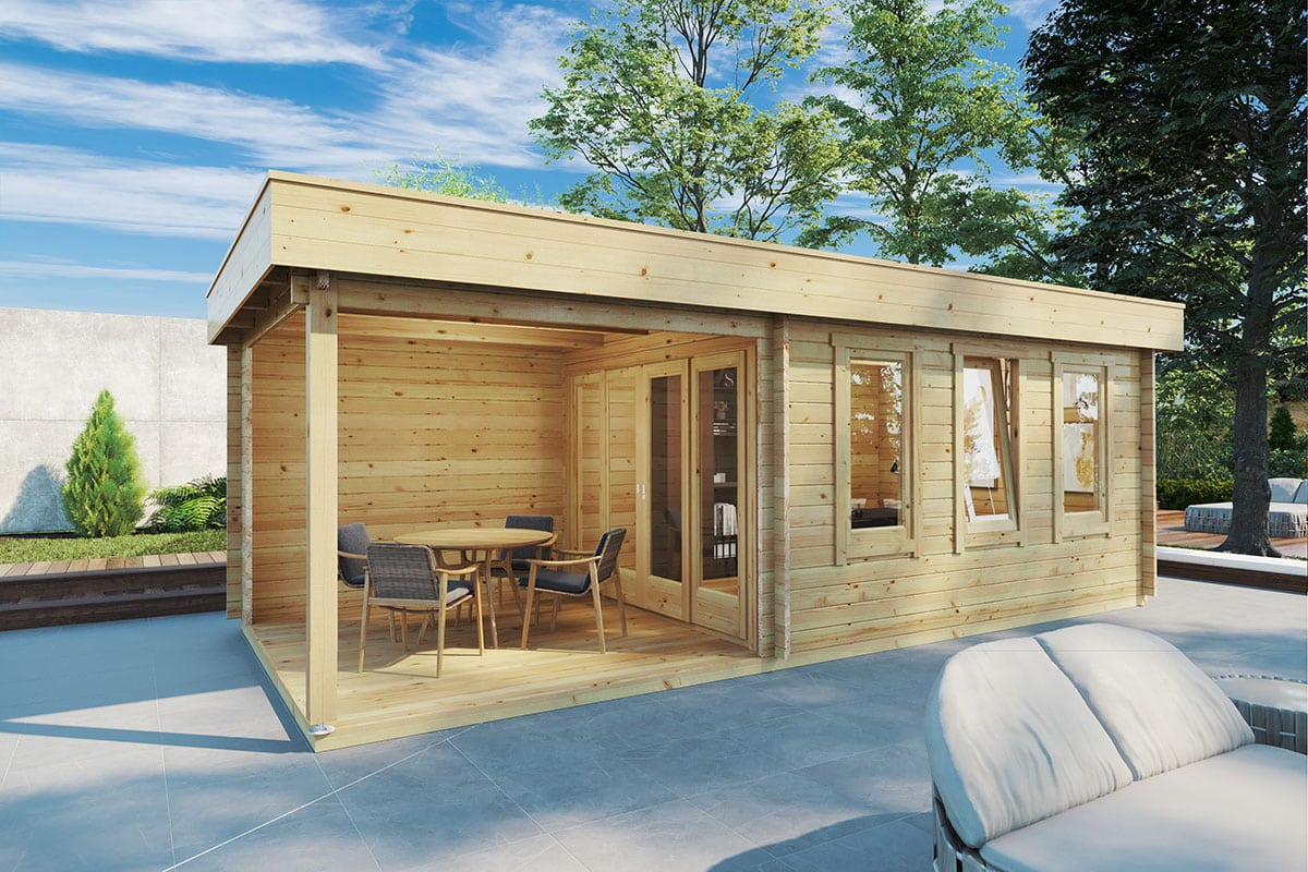 Flachdach Gartenhaus mit Terrasse 7x3