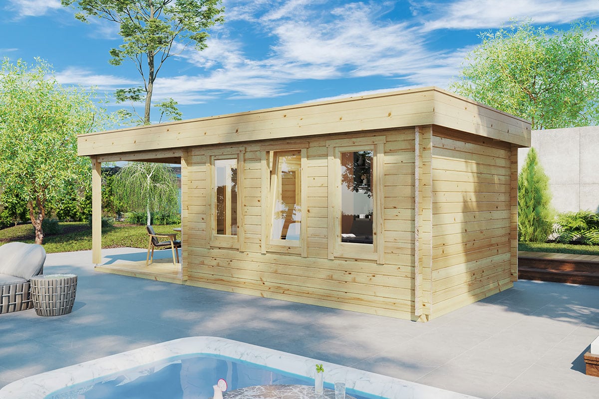 Flachdach Gartenhaus mit Terrasse 7x3