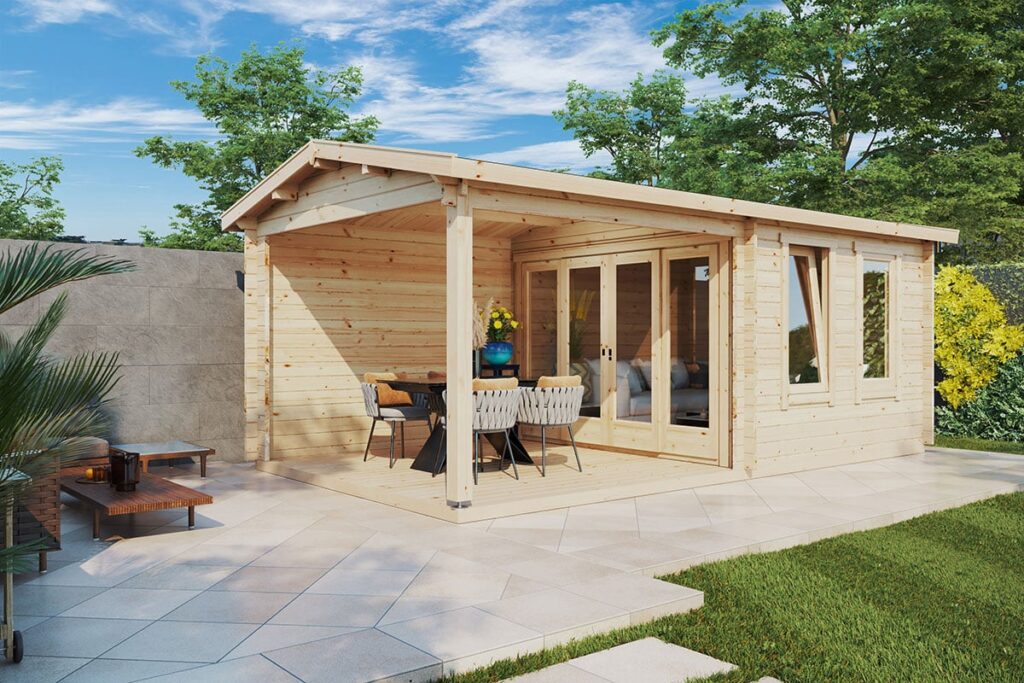 Gartenhaus mit Terrasse Nora E 9m² / 44mm / 3x6