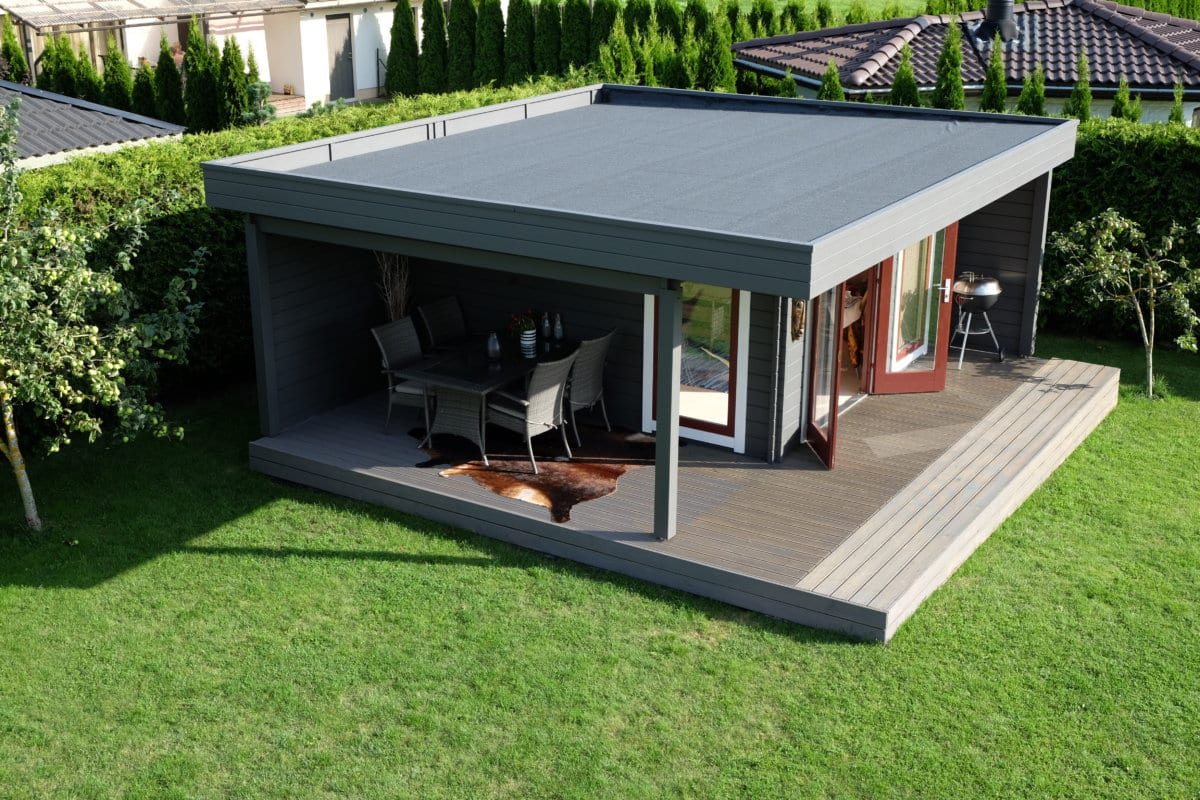 Das Hansa Lounge XL Gartenhaus mit erweitertem Sonnendeck