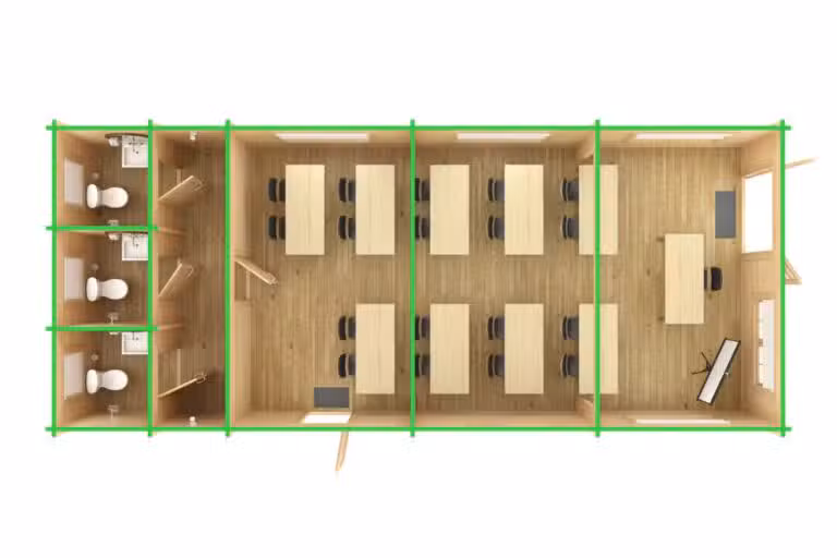 Ein Klassenzimmer im Holzhaus