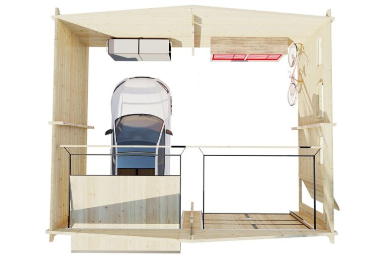 Doppelgarage aus Holz E mit Schwingtoren / 70mm / 5,5 x 7 m