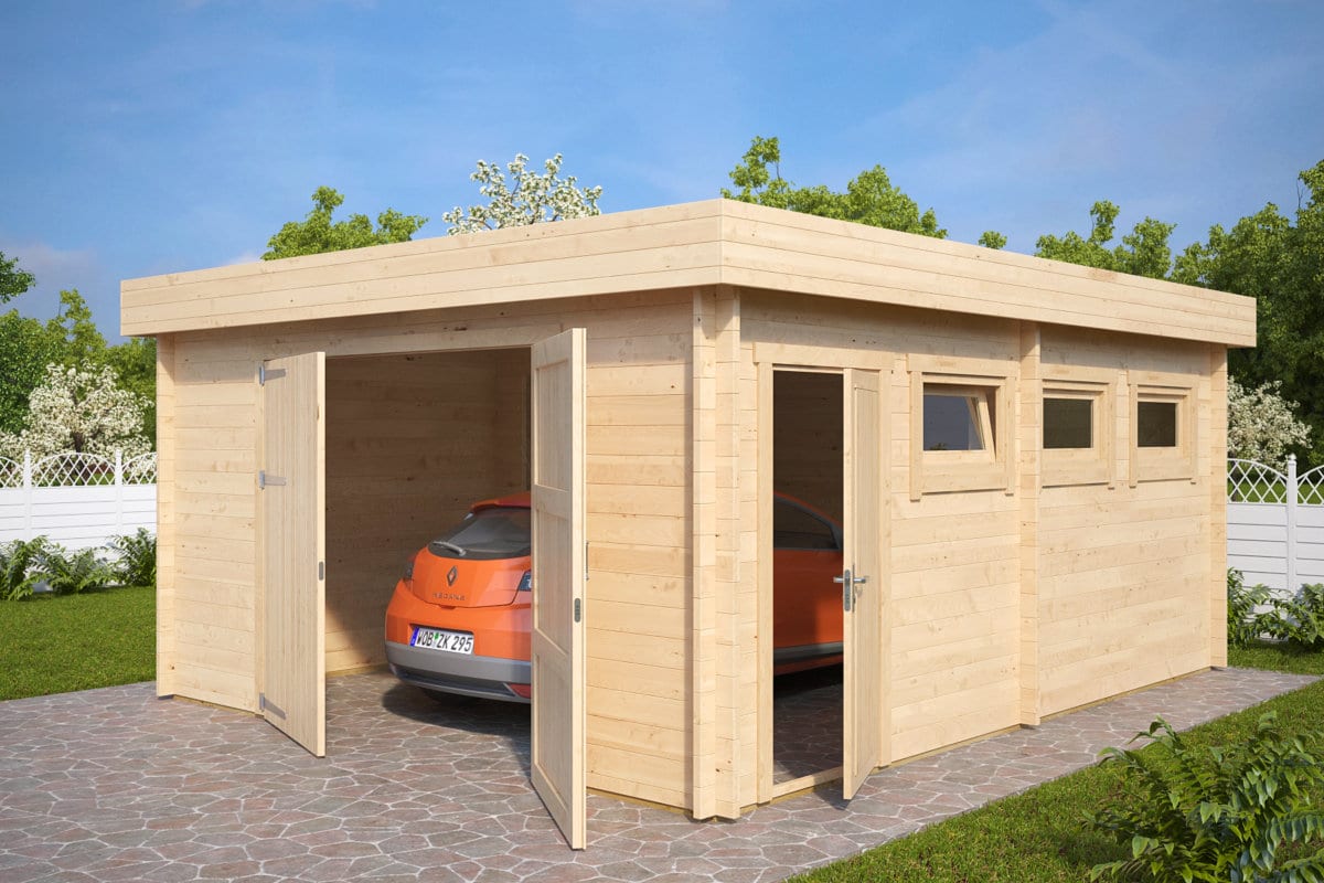 Große Holzgarage “Hansa D” 5x6m | Garage mit Doppeltür aus Holz | Holzgarage als Bausatz | Fertiggarage kaufen