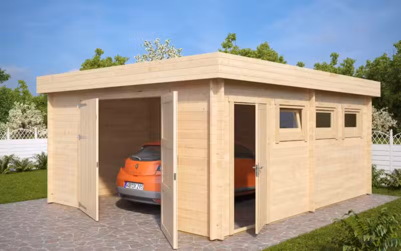 Große Holzgarage D mit Doppeltür