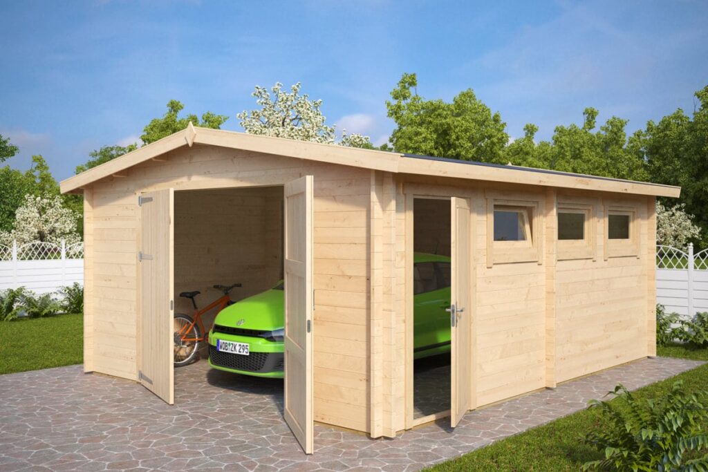 Große Holzgarage Hansa B mit Doppeltür