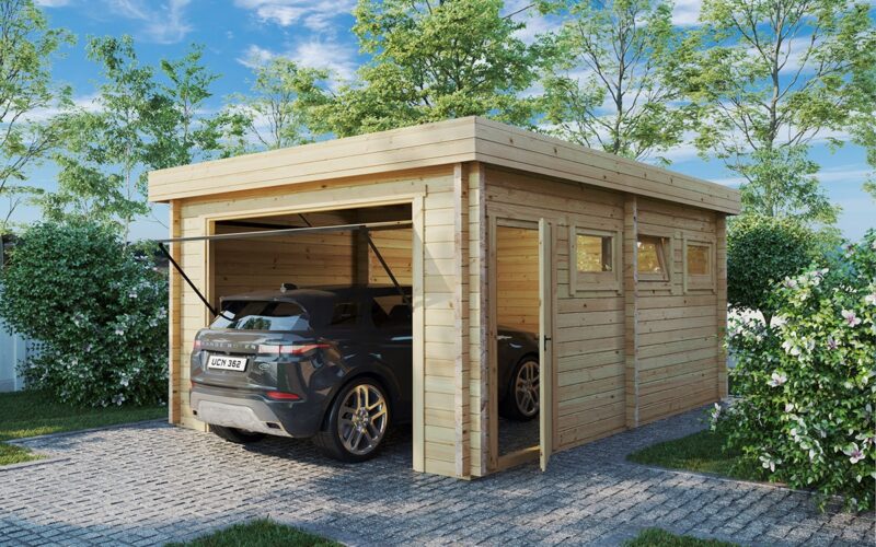 Holzgarage C mit Schwingtor / 70mm / 4 x 5.5m