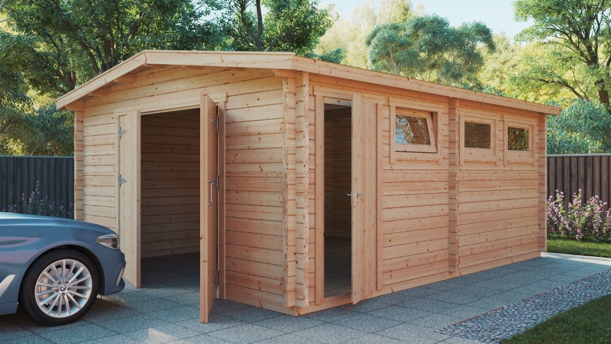 Große Holzgarage Hansa B mit Doppeltür