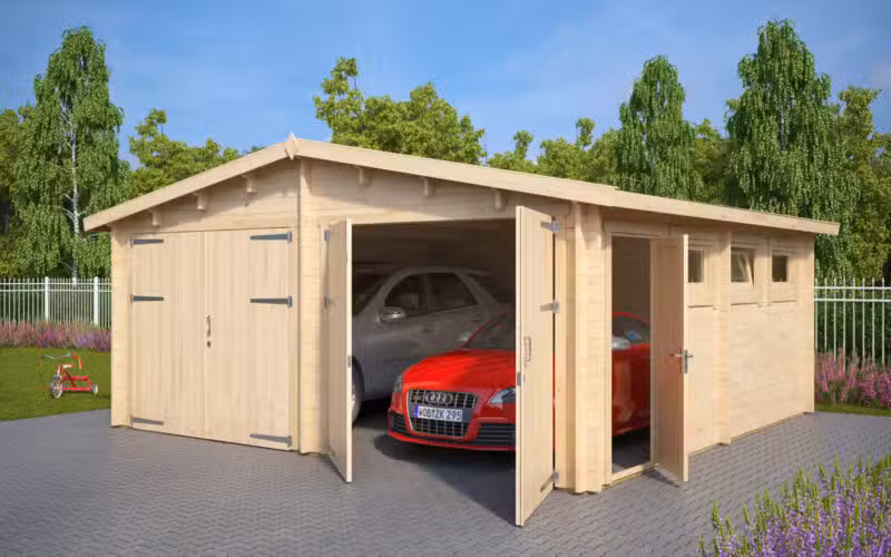 Doppelgarage E aus Holz mit Doppeltür