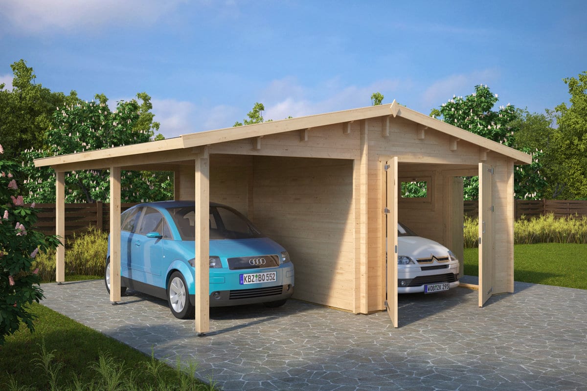 Holzgarage G (Kombi-Modell Garage mit Carport)