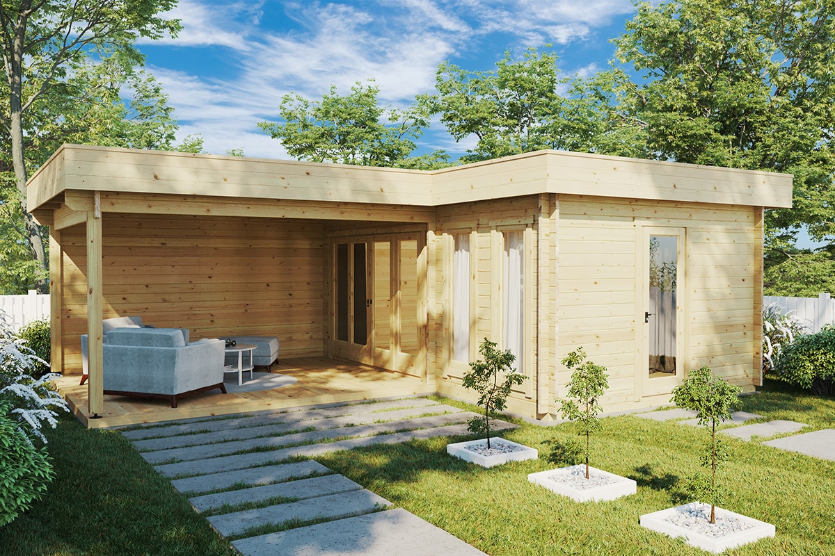 Eck-Gartenhaus Hansa Corner A 18m2 / 44mm / 3x6