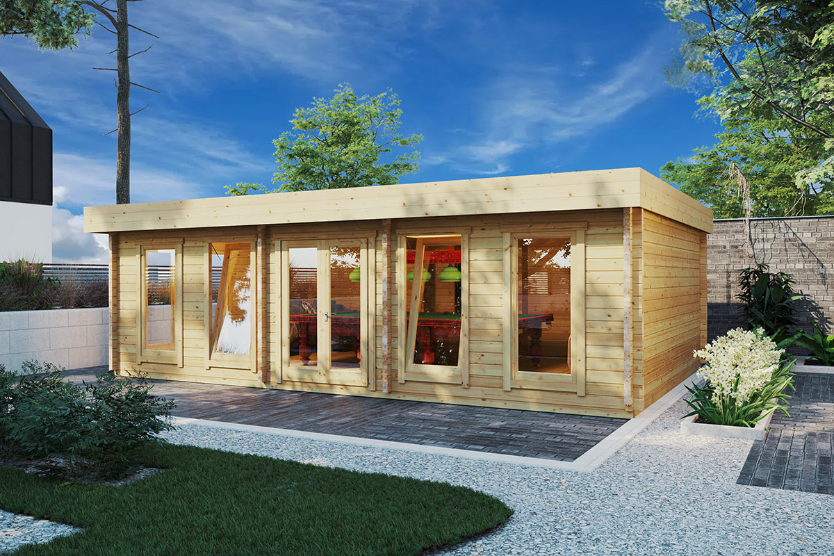 Snookerraum aus Holz im Garten