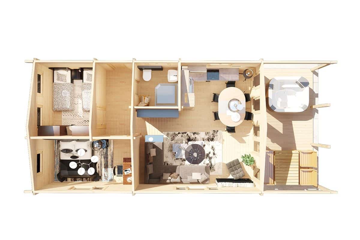 großes Holzhaus - Draufsicht