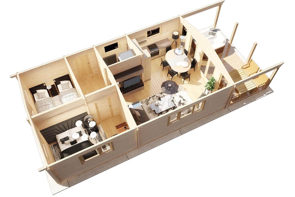 großes Holzhaus - Draufsicht