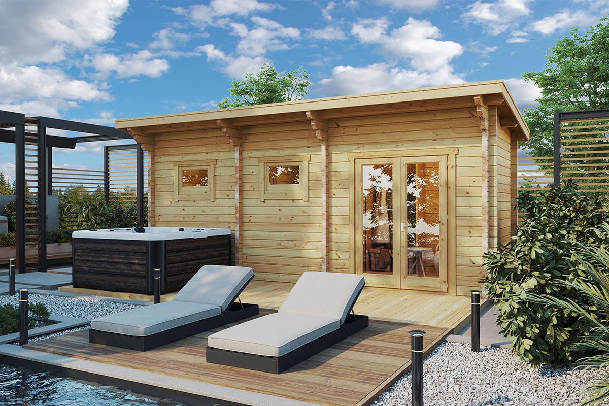 Gartensauna mit Freizeitbereich und Whirlpool