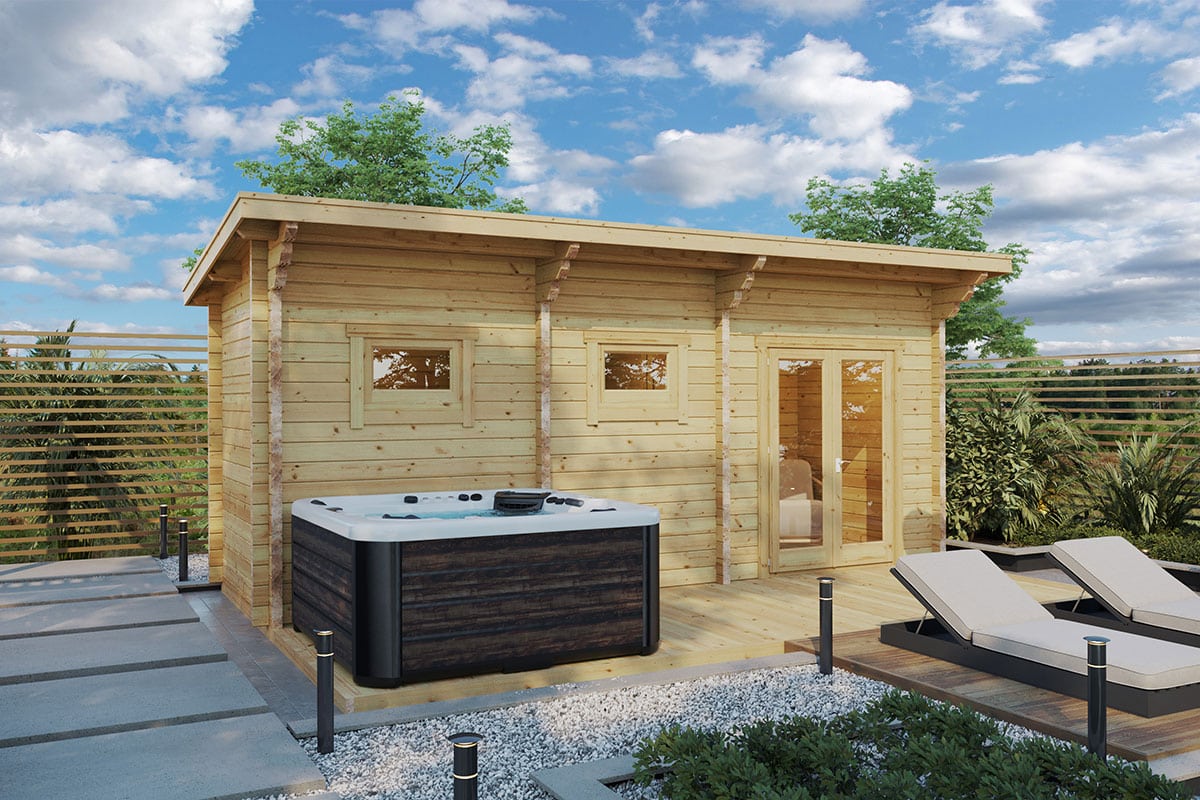 Gartensauna mit Freizeitbereich und Whirlpool