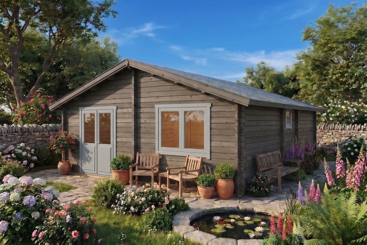 Blockhaus mit zwei Schlafzimmern 6x7m (bemalt)