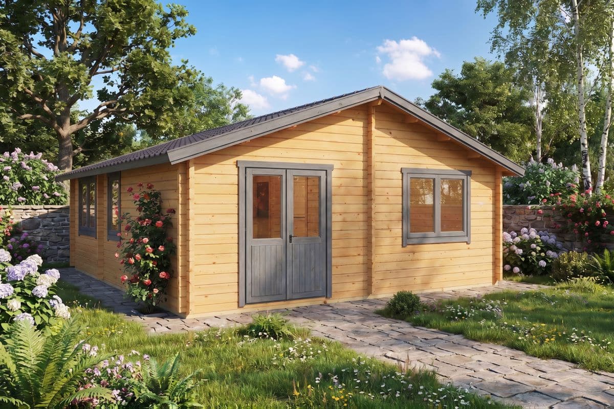 Blockhaus mit zwei Schlafzimmern 6x7m (bemalt)