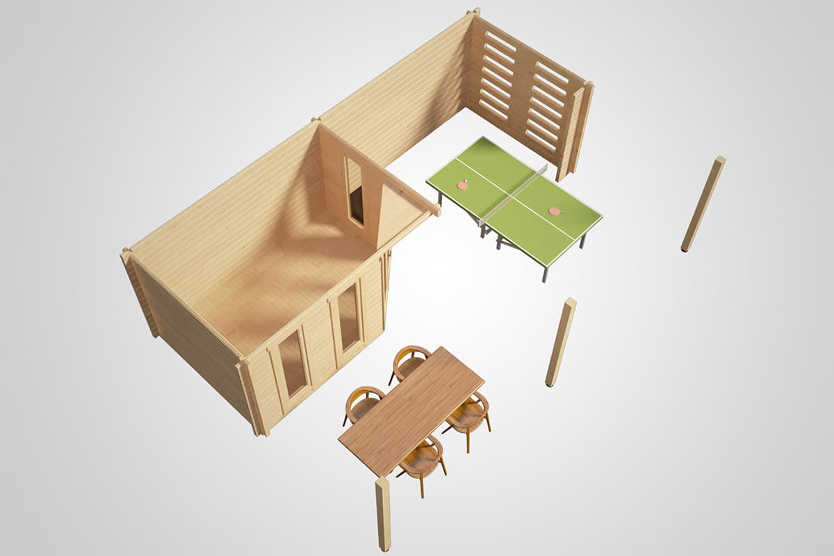 Gartenhaus mit Großer Terrasse Garden Paradise A 10m2 58mm 6×8