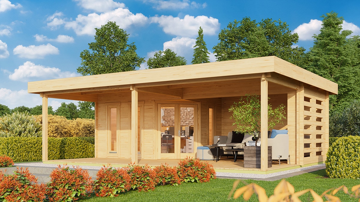 Gartenhaus mit Großer Terrasse Garden Paradise A 10m2 58mm 6×8