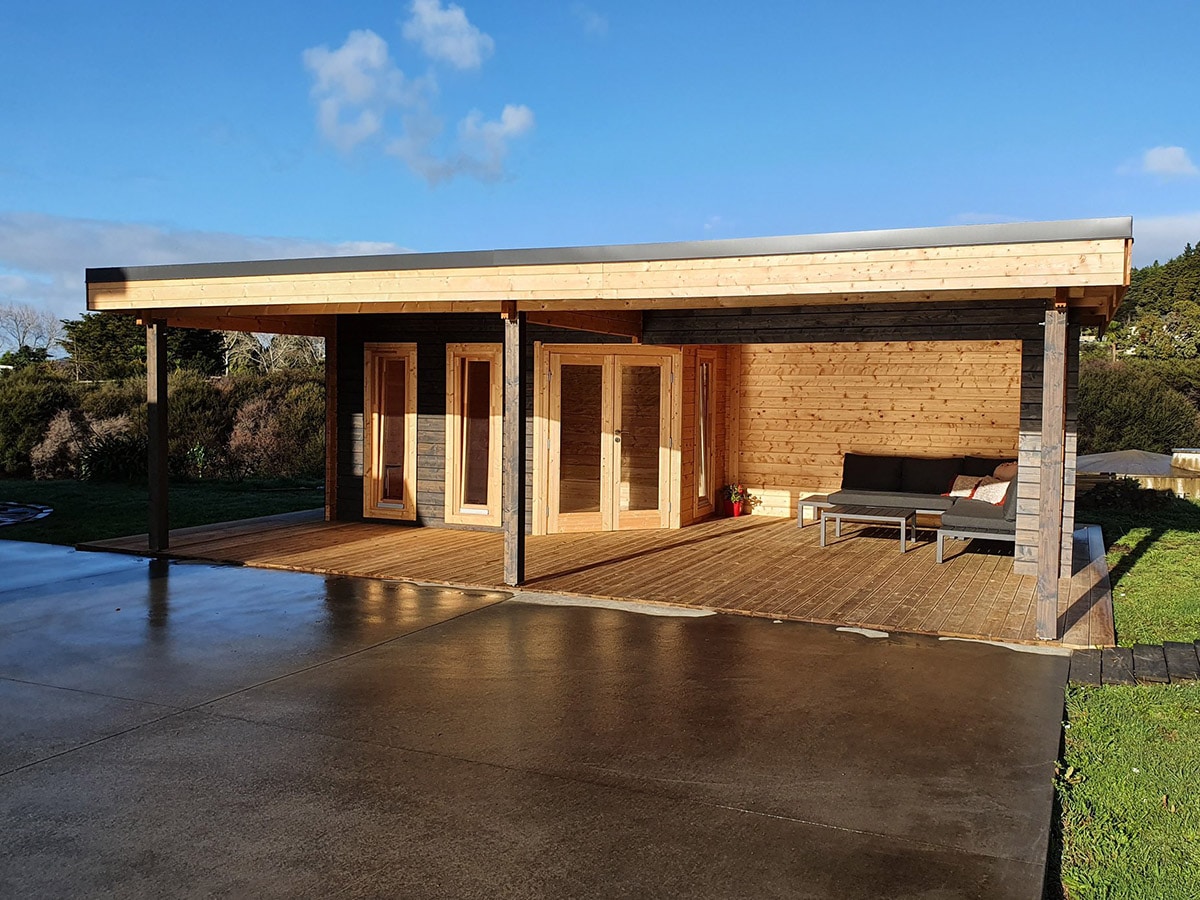 Gartenhaus mit Terrasse “Garden Paradise A” 8x5m | Gartenhaus mit Veranda 6x8m | Gartenhaus mit Terrasse und Terrassenüberdachung