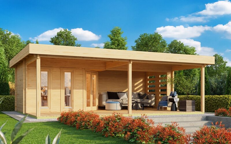 Gartenhaus mit Großer Terrasse Garden Paradise A 10m2 58mm 6×8